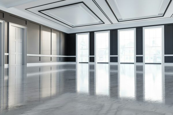 Classic empty interior apartment with vinyl flooring.